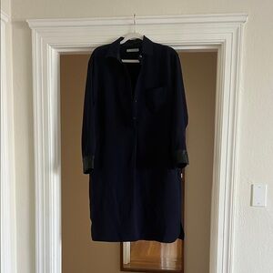 Vince Navy Shirt Dress with Black Trim